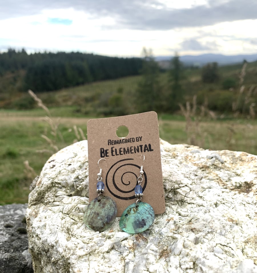 Earrings. Pretty shell with beads drop earrings. Upcycled Reimagined Jewellery