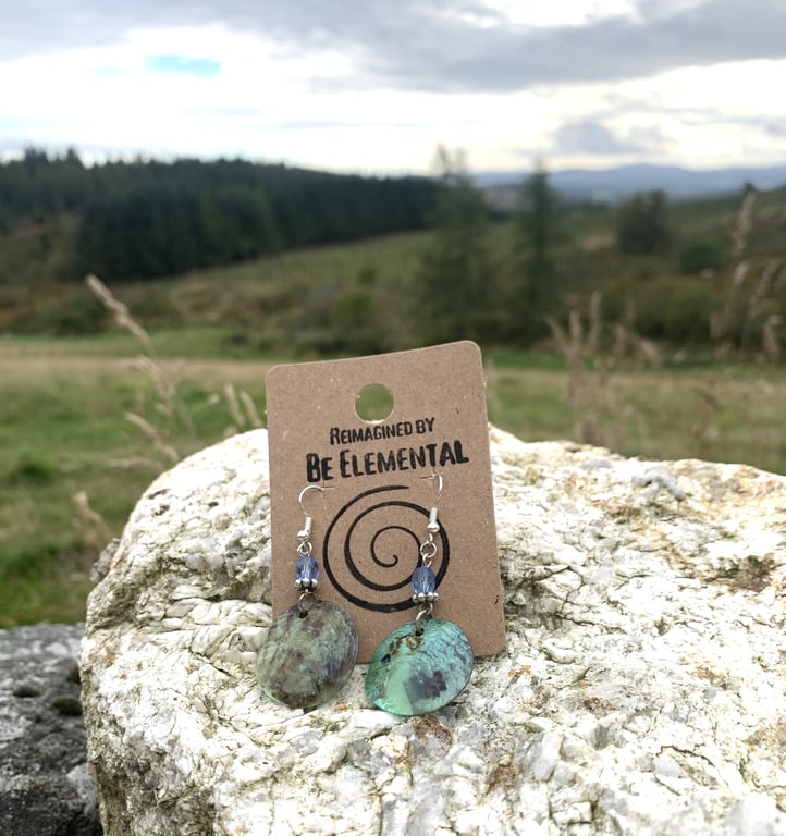 Earrings. Pretty shell with beads drop earrings. Upcycled Reimagined Jewellery