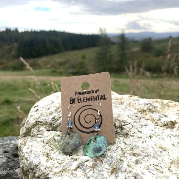 Earrings. Pretty shell with beads drop earrings. Upcycled Reimagined Jewellery