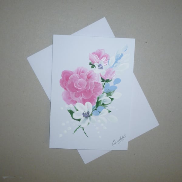 art painting original art floral greetings card roses ( ref F 393 D2 )