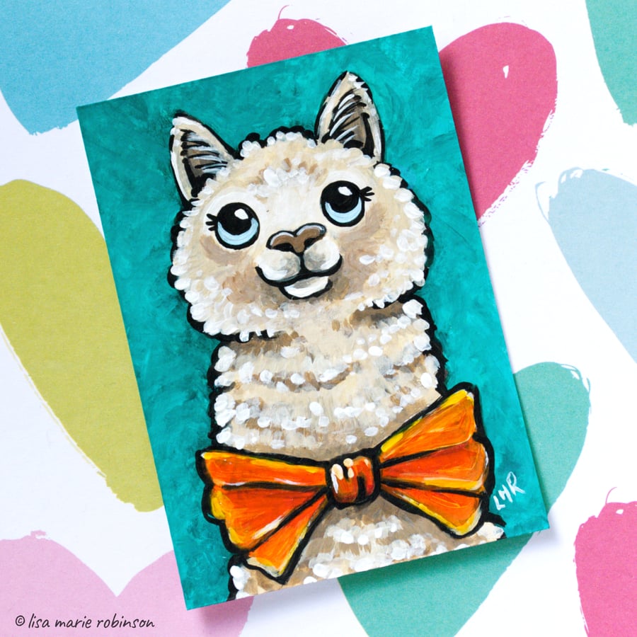 Dapper Alpaca Clarence - Original ACEO Painting