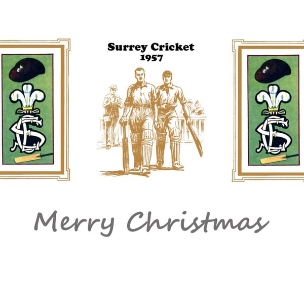 Christmas card cricket vintage 1957 Surrey badge design.FREE UK P&P