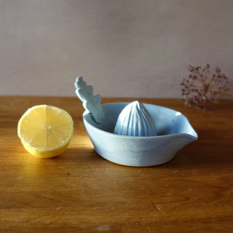 Hand Thrown Stoneware Lemon Juicer Bright Blue
