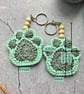 Crochet Paw Print Keyring In Mint Green & Grey - Pet Lover Gift - Image 4