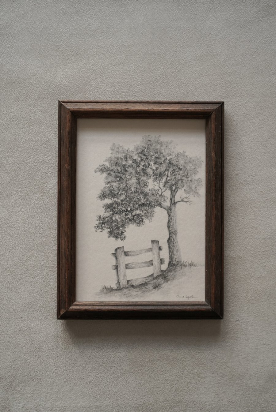 Landscape drawing in vintage frame