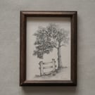 Landscape drawing in vintage frame