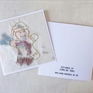 SALE Hand Stitched Gold Gingerbread Christmas Card