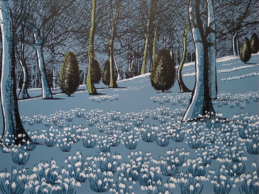 'Snowdrop Gardens' original hand-pulled screen print