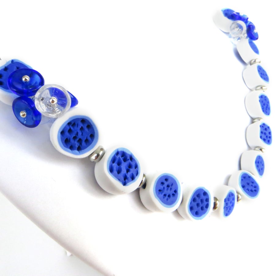 SALE! Blue and White Necklace, Seaside Inspired Necklace