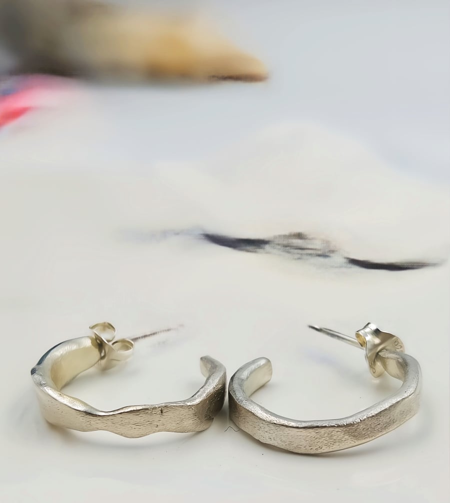 One of a Kind Sterling Silver Organic Stud Earrings – Handmade Sculptural Silver