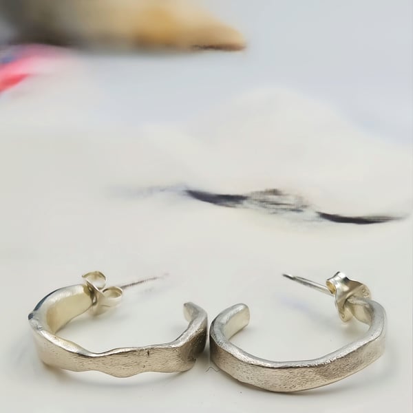 One of a Kind Sterling Silver Organic Stud Earrings – Handmade Sculptural Silver