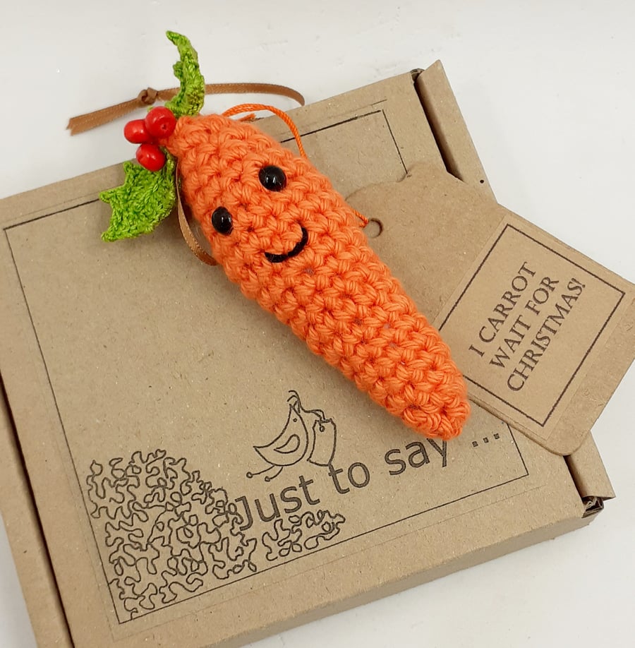 Crochet Festive Carrot Decoration - Alternative to a Greetings Card 