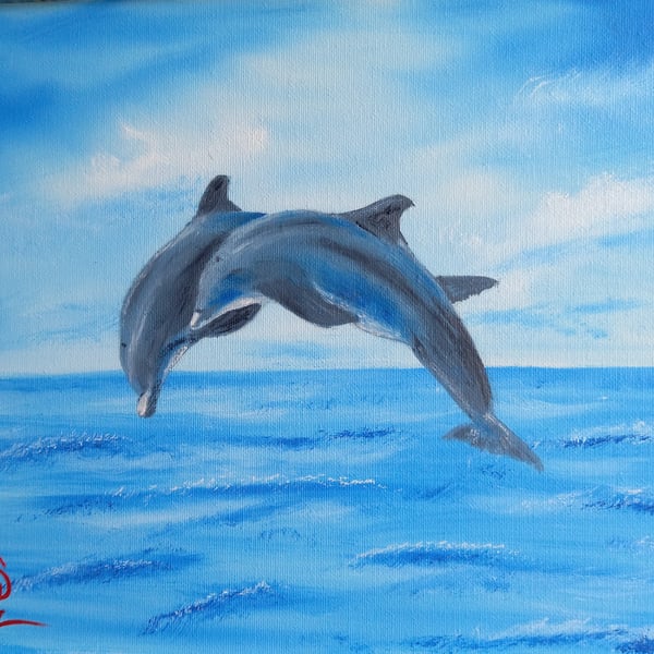 Leaping Dolphins Oil Painting 