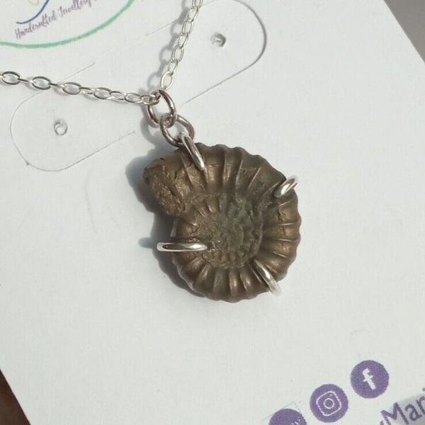 Pyrite Ammonite Necklace Sterling Silver Fossil Pendant Jewellery Gift Handmade
