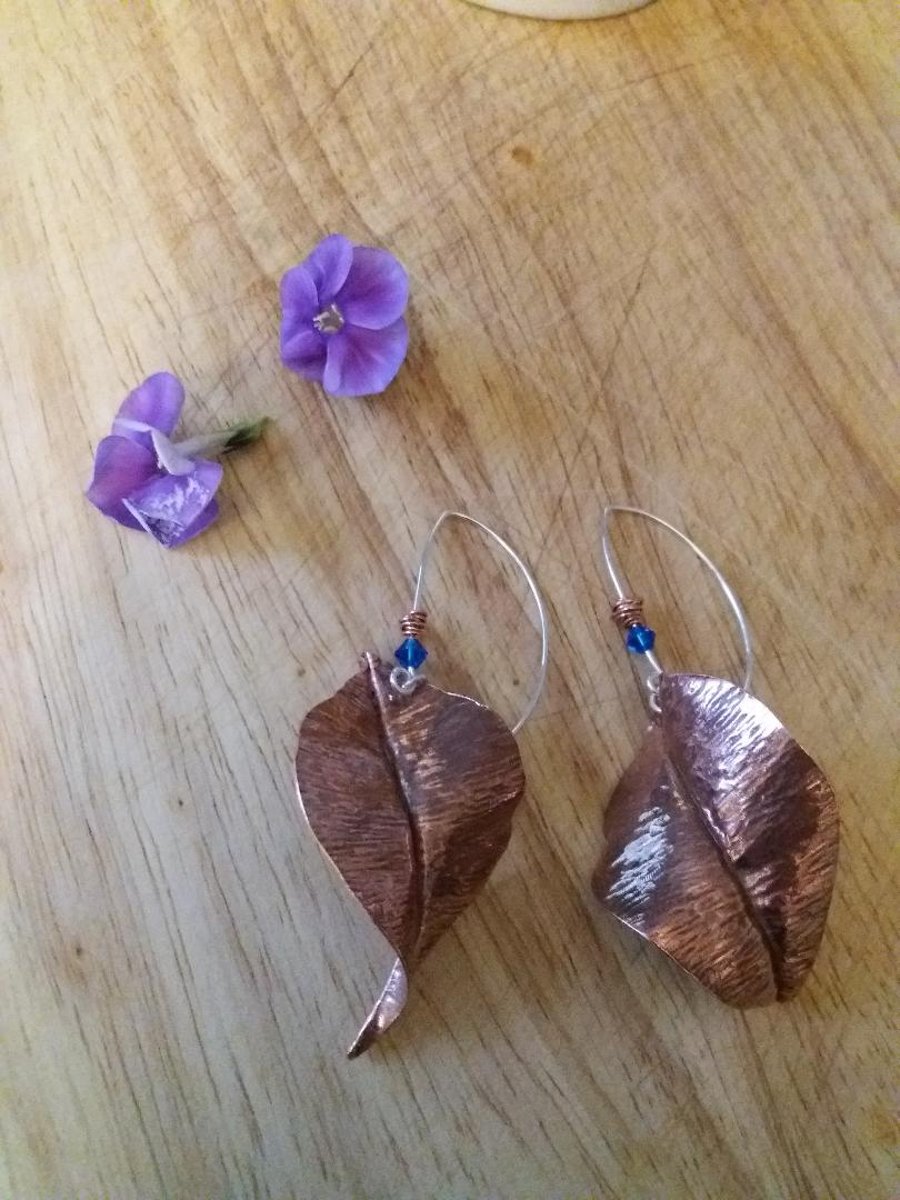 Copper leaf earrings