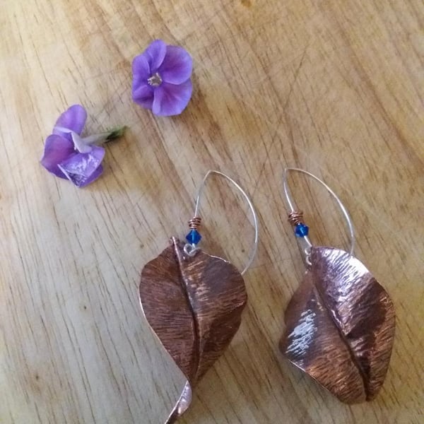 Copper leaf earrings