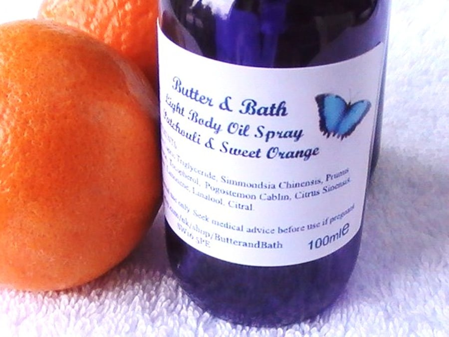 Patchouli and Orange Body Oil Spray with Essential Oils 100ml 3.5floz