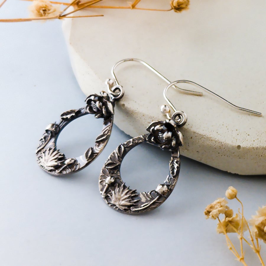 Forest-Inspired Teardrop Earrings – Recycled Fine Silver