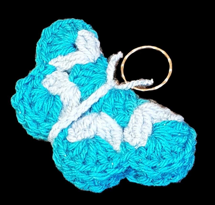 Crochet sparkly butterfly keyring  