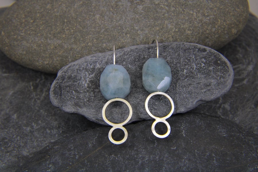 Aquamarine Gemstone and Sterling Silver Drop Earring