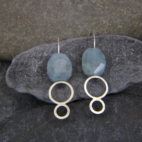 Aquamarine Gemstone and Sterling Silver Drop Earring