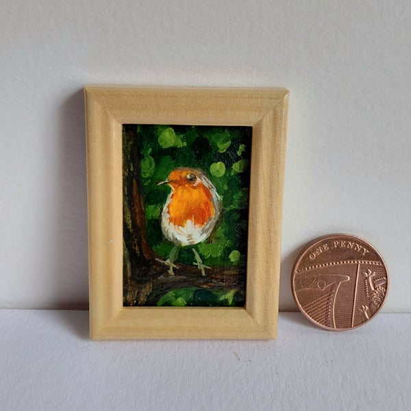 Little Robin Miniature Oil Painting