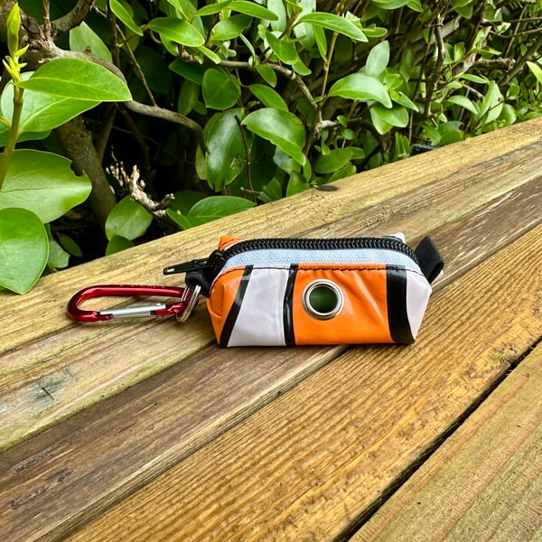 Repurposed Dog Poo Bag Holder Made From Pool Toy - Orange Clownfish
