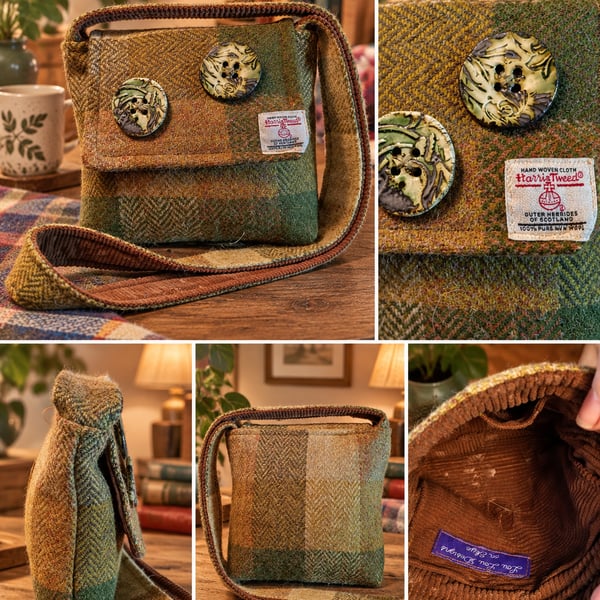 Harris Tweed Dinky Crossbody Bag, with handmade buttons