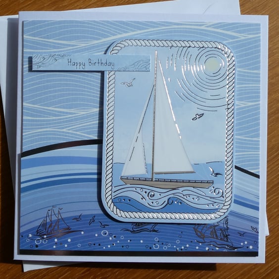 Happy Birthday Card - Sailboat and Waves