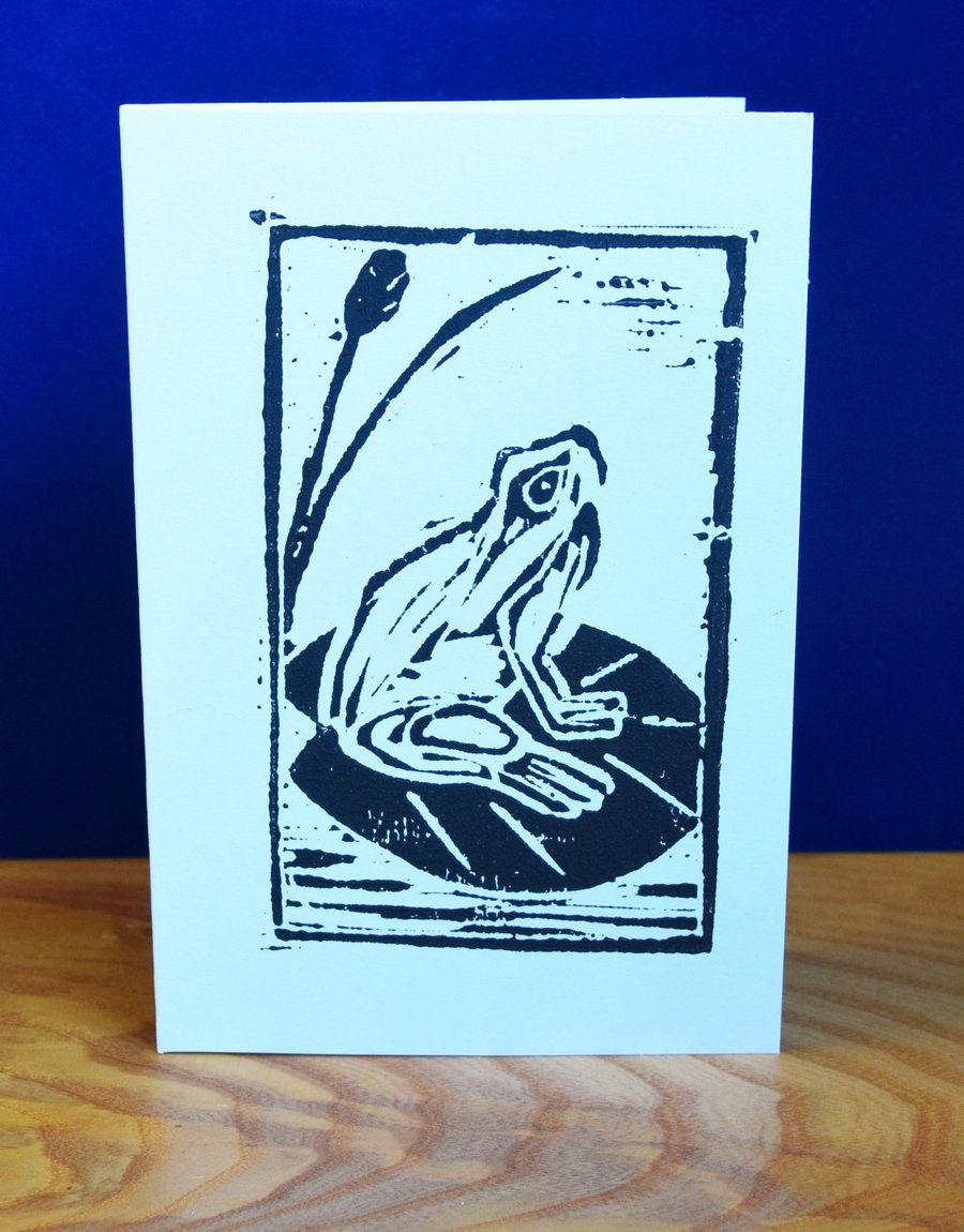 Lino print frog on lily pad