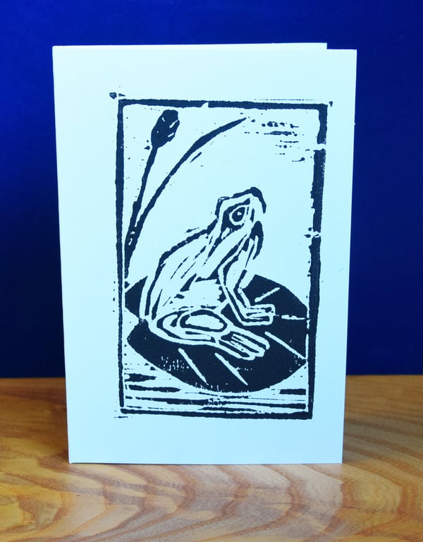 Lino print frog on lily pad