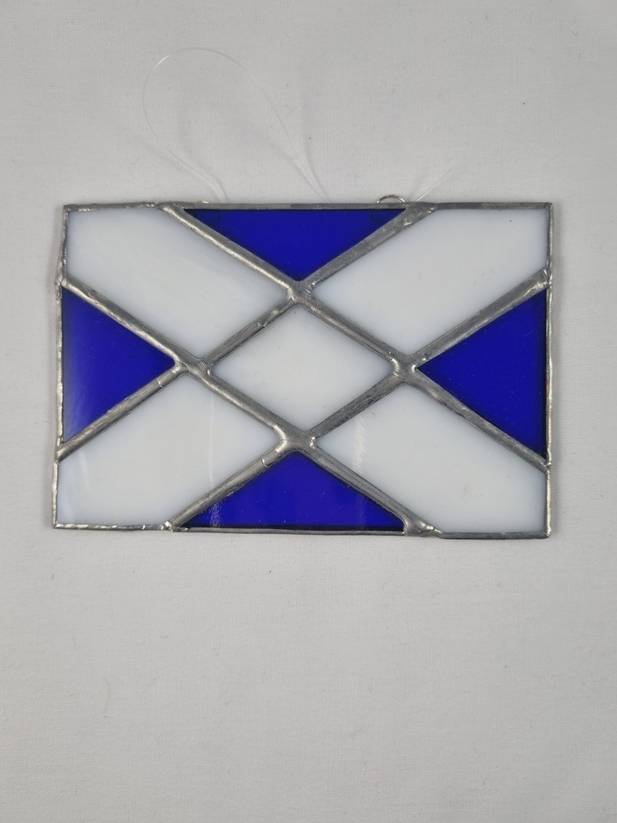 566 Stained Glass Scottish Saltire - handmade hanging decoration.