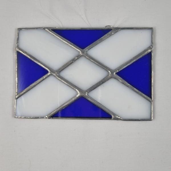 566 Stained Glass Scottish Saltire - handmade hanging decoration.