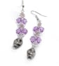 Purple and silver skull dangle earrings