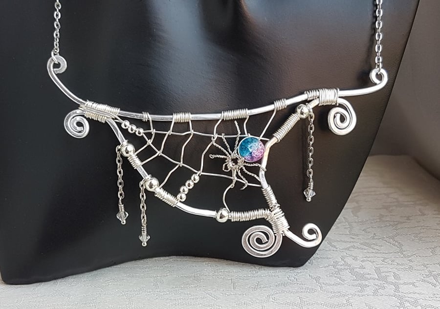 Spook-tacular Spider and Web large pendant on chain.