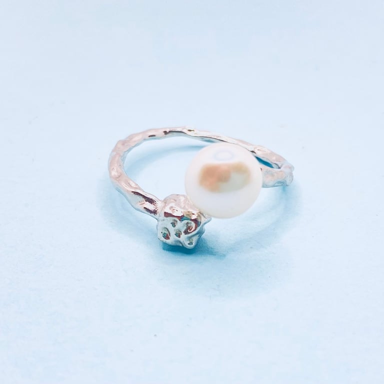 Freshwater Pearl Adjustable White Gold Plated Ring