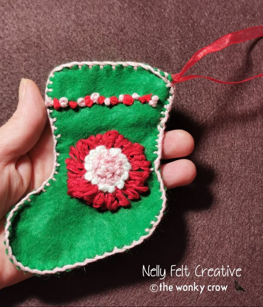 Bohemian Rose mini embroidered Stocking decoration