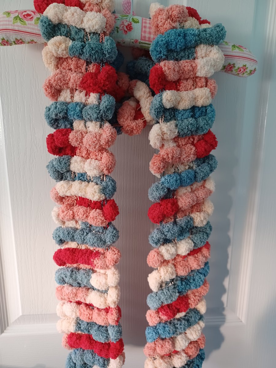 Red, Grey Pastel Pink and Salmon Multicoloured Furry Scarf