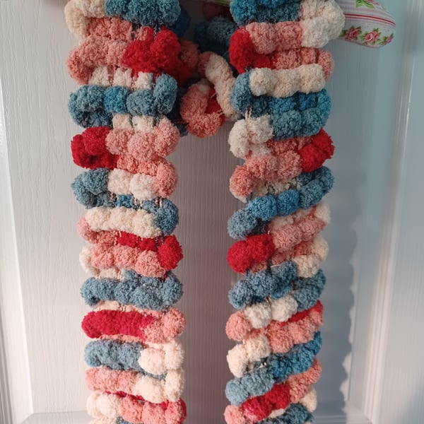 Red, Grey Pastel Pink and Salmon Multicoloured Furry Scarf