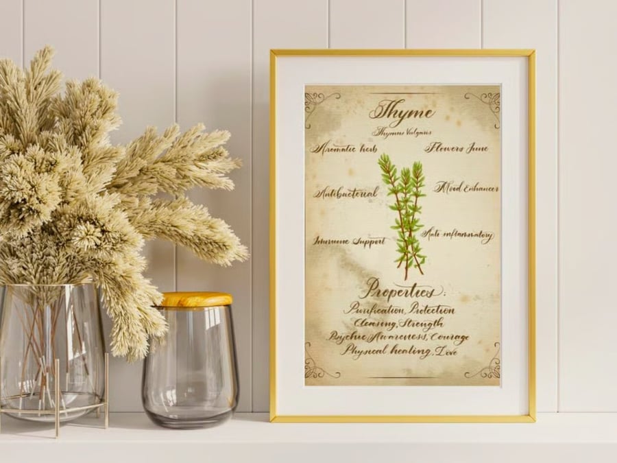 Thyme Herb Print, Green Witch Wall Art, Kitchen Witch decor - Folksy