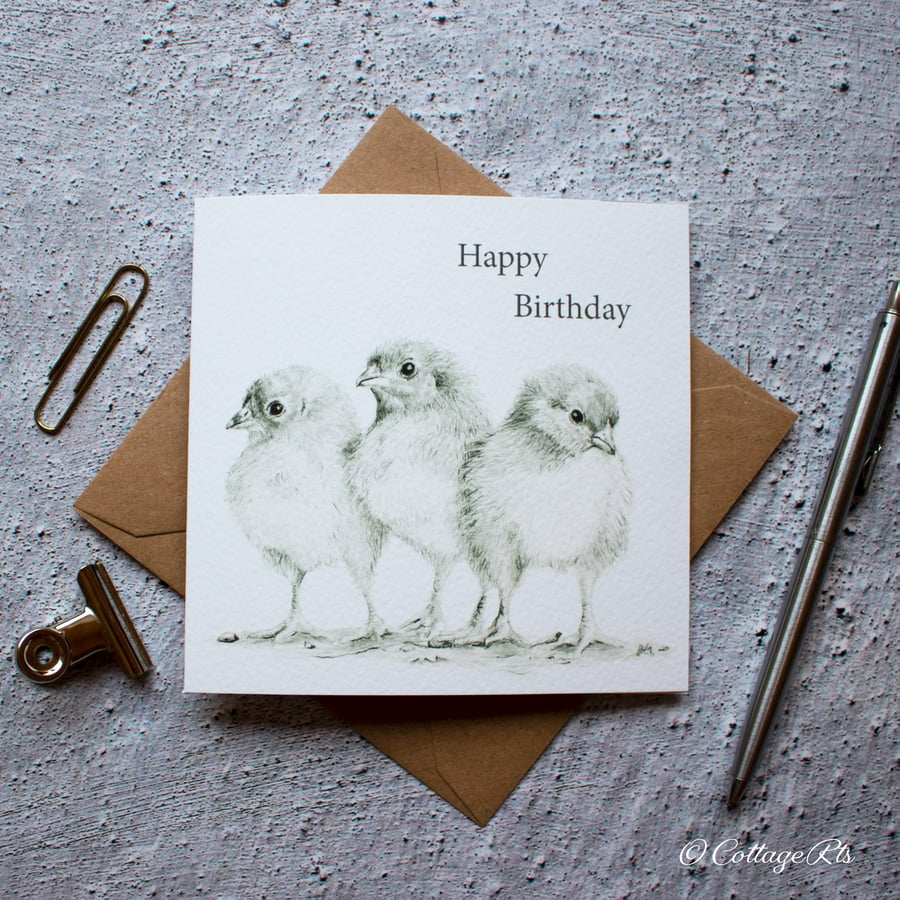 Three Chicks Birthday Card Hand Designed By CottageRts