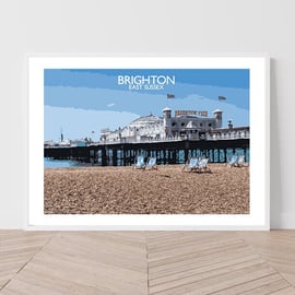 Brighton in East Sussex Art Print Travel Poster Railway Poster Salty Seas Origin