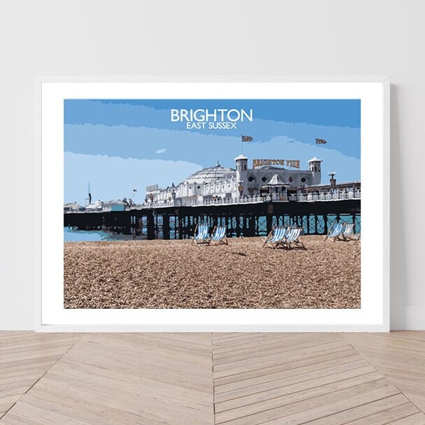 Brighton in East Sussex Art Print Travel Poster Railway Poster Salty Seas Origin