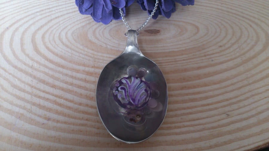 Silver Plated Fruit Spoon Ncklace with Purple Beads