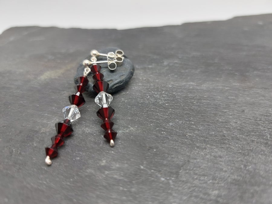 Sterling Silver Dainty Drop Earrings with Swarovski Crystal Beads 