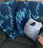 Chunky Hand Knitted Blue Mix, Full Size Blanket Throw INC P&P - Image 3
