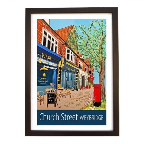 Weybridge Church Street travel poster print by Susie West