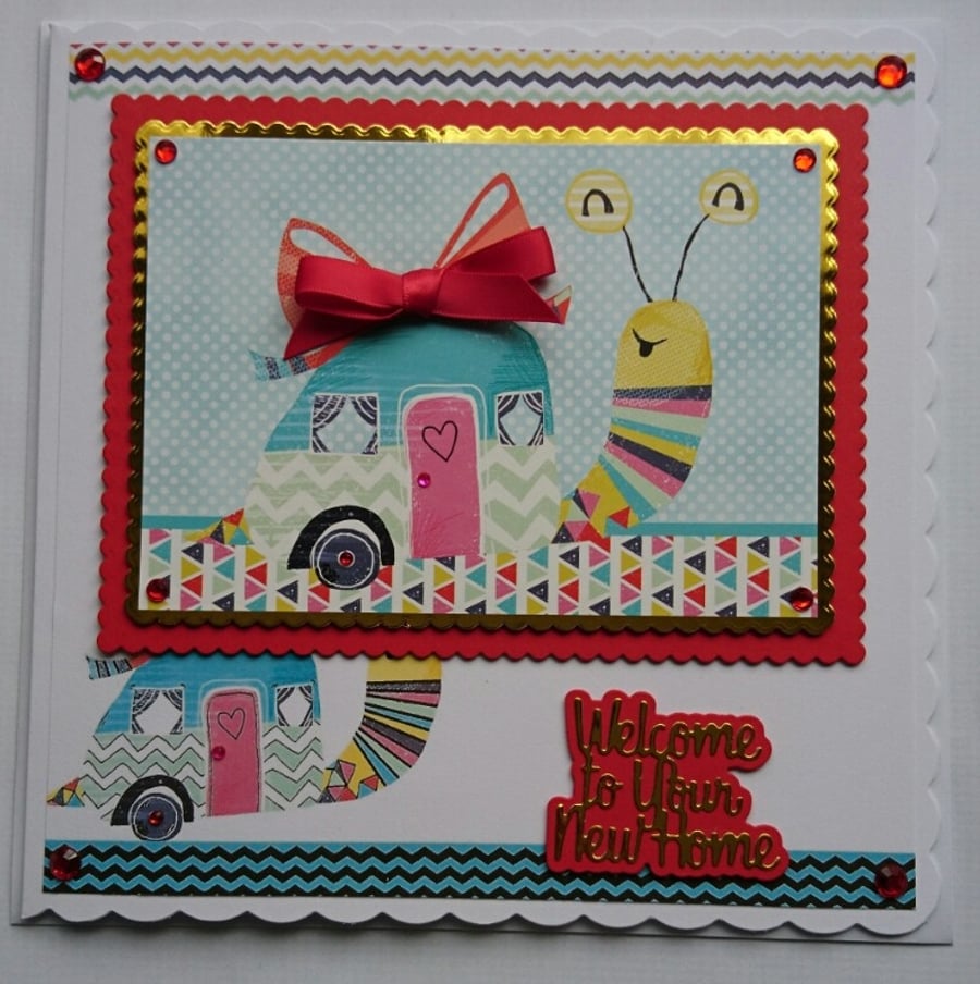 3D Luxury Handmade Card Welcome to Your New Home Snail House Cute - Red