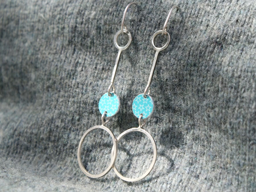 SALE Silver and turquoise starry drop earrings