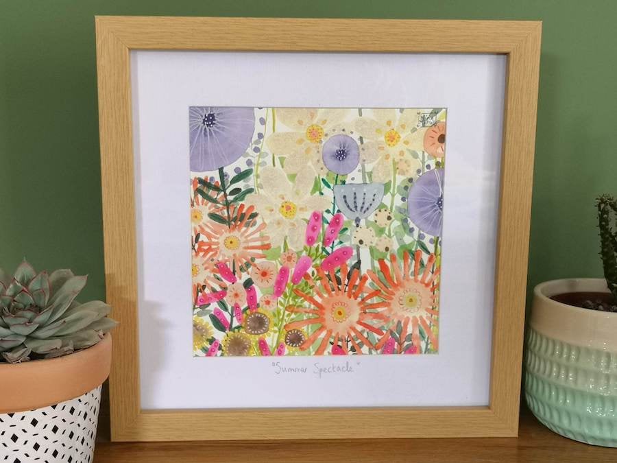 Framed ORIGINAL Watercolour Painting. SUMMER SPECTACLE. Florals by Nina Martell 